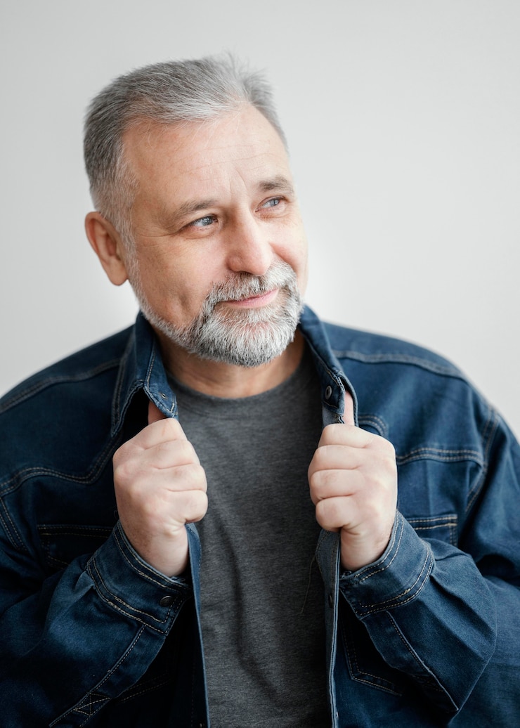 Foto grátis retrato de homem barbudo com jaqueta jeans