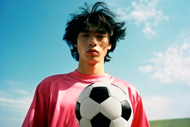 Foto grátis retrato de homem com bola de futebol