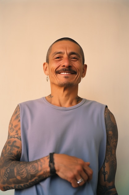 Foto grátis retrato de homem com tatuagens no corpo