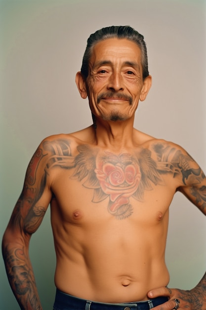 Foto grátis retrato de homem com tatuagens no corpo