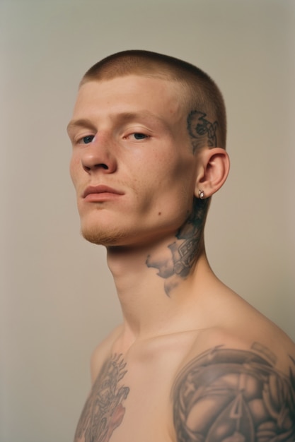 Foto grátis retrato de homem com tatuagens no corpo