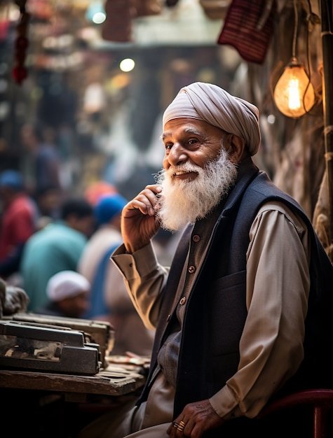 Foto grátis retrato de homem indiano no bazar