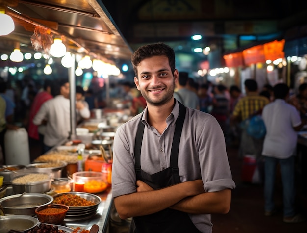 Retrato de homem indiano no bazar