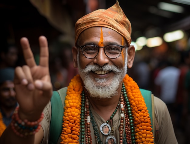 Retrato de homem indiano no bazar