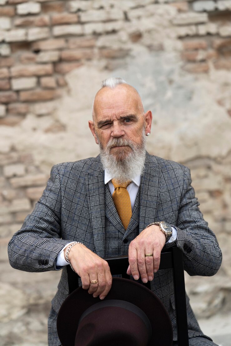 Foto grátis retrato de homem sênior elegante sentado ao ar livre
