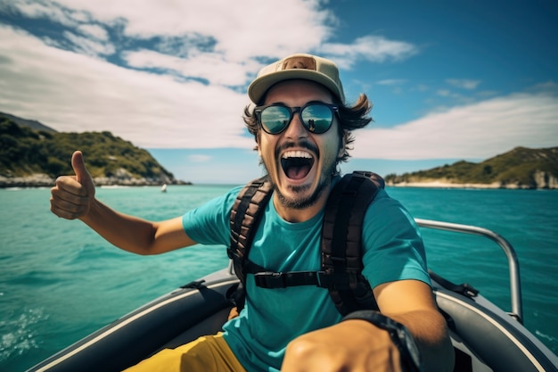 Foto grátis retrato de homem sorridente em um barco