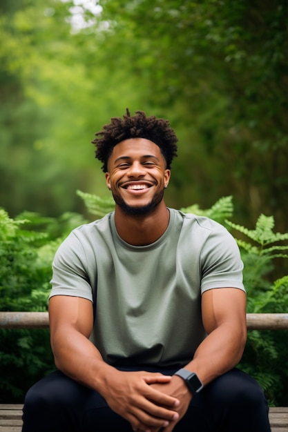 Retrato de homem sorrindo na natureza