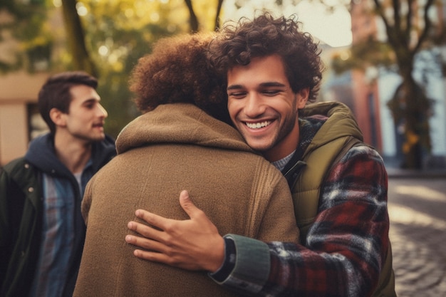 Foto grátis retrato de homens compartilhando um momento afetuoso de amizade e apoio