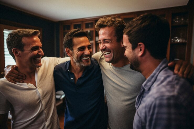 Foto grátis retrato de homens compartilhando um momento afetuoso de amizade e apoio