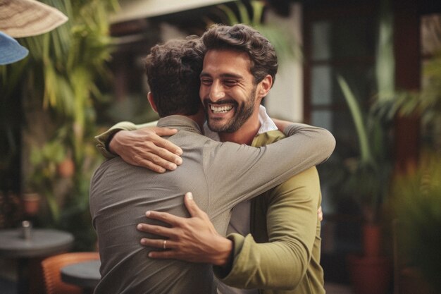 Foto grátis retrato de homens compartilhando um momento afetuoso de amizade e apoio