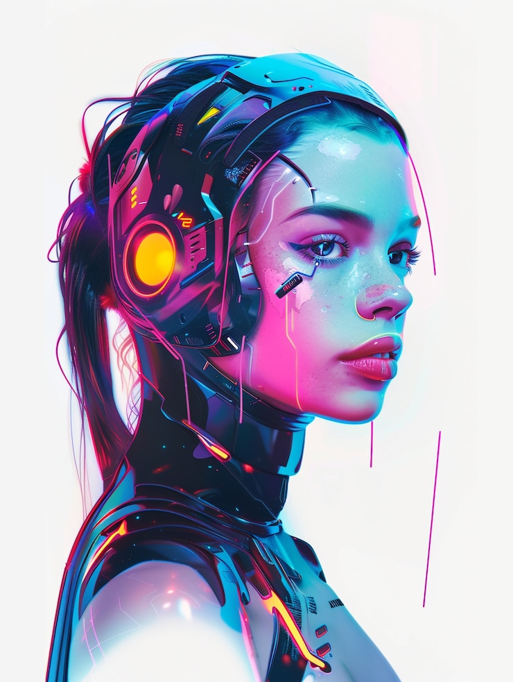 Foto grátis retrato de humanoide feminino futurista com tecnologia avançada