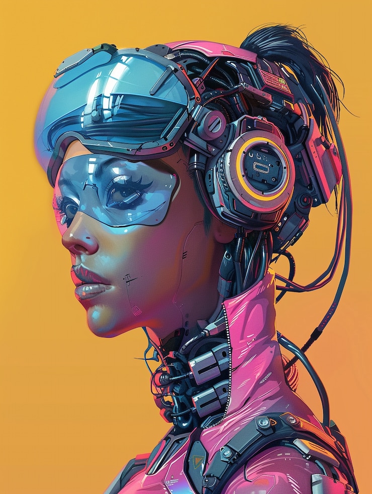 Foto grátis retrato de humanoide feminino futurista com tecnologia avançada