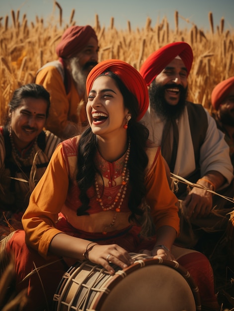 Foto grátis retrato de indianos celebrando o festival de baisakhi