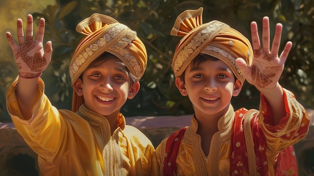 Retrato de indianos celebrando o festival de Baisakhi