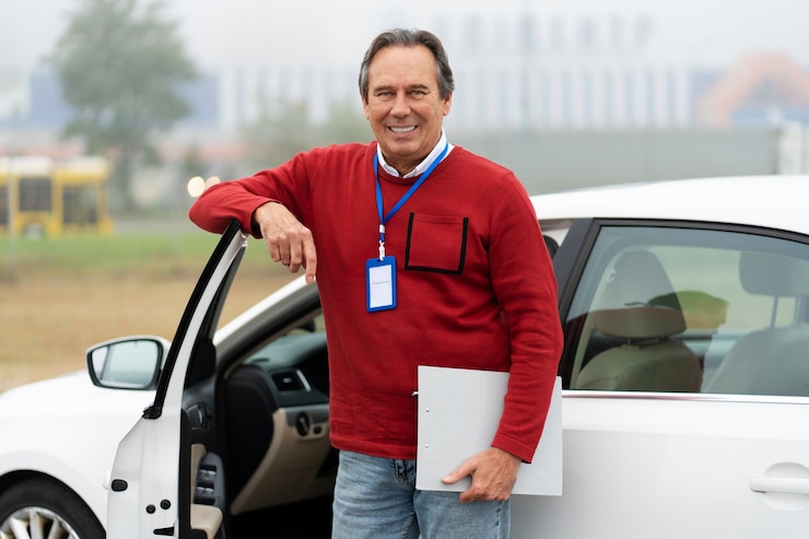 Foto grátis retrato de instrutor de condução masculino
