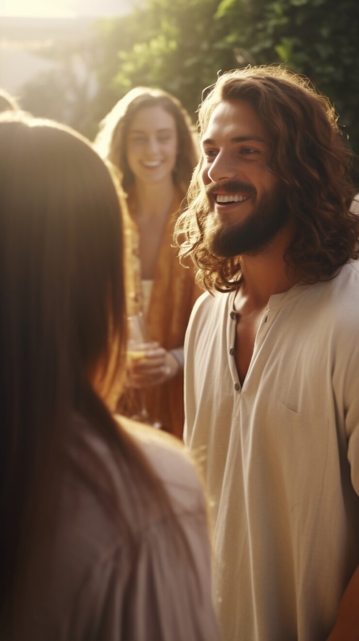 Foto grátis retrato de jesus no mundo moderno fazendo coisas contemporâneas