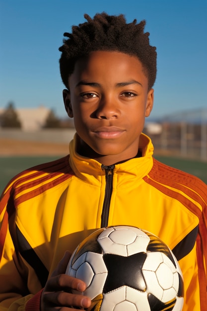 Foto grátis retrato de jogador de futebol com bola