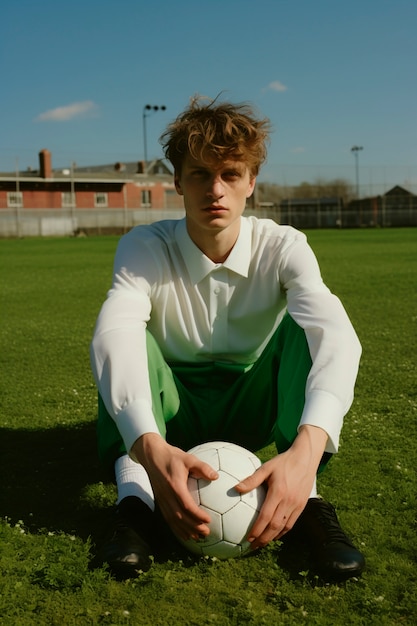 Foto grátis retrato de jogador de futebol com bola