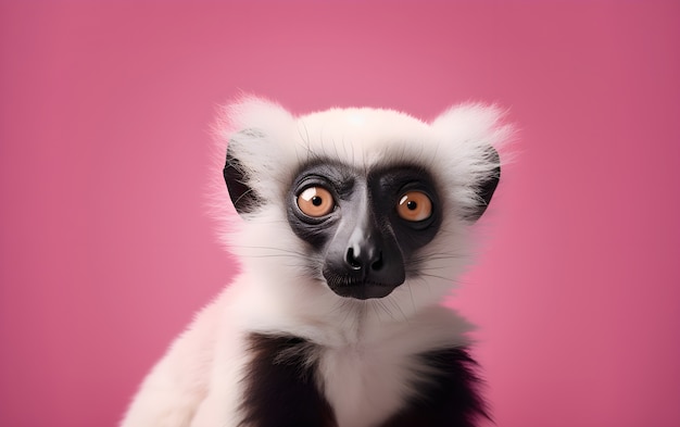 Retrato de macacos em close em fundo rosa