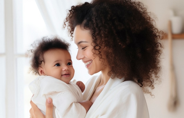 Foto grátis retrato de mãe e filho afetuosos e felizes