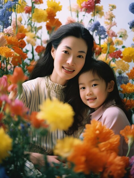 Retrato de mãe e filho de tiro médio