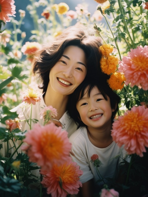 Retrato de mãe e filho de tiro médio