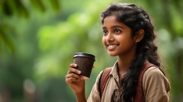 Foto grátis retrato de menina indiana com bebida