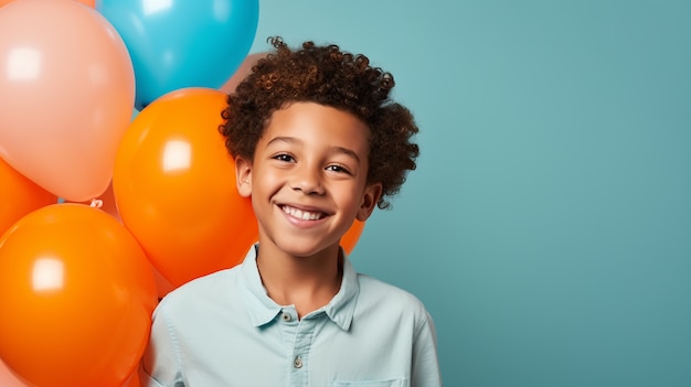 Foto grátis retrato de menino com balões