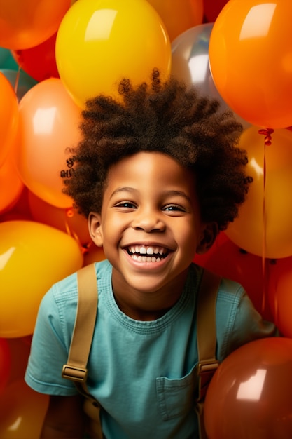 Retrato de menino com balões