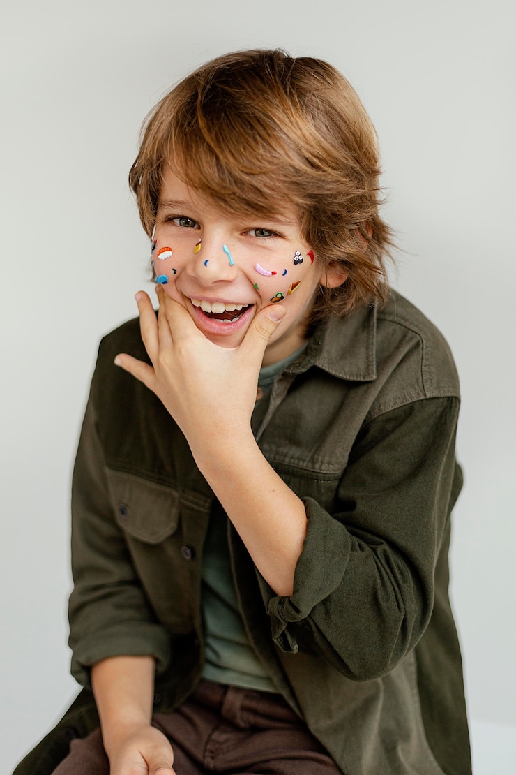 Foto grátis retrato de menino com rosto pintado
