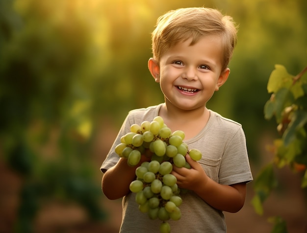 Foto grátis retrato de menino com uvas