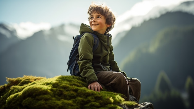 Foto grátis retrato de menino em uma caminhada