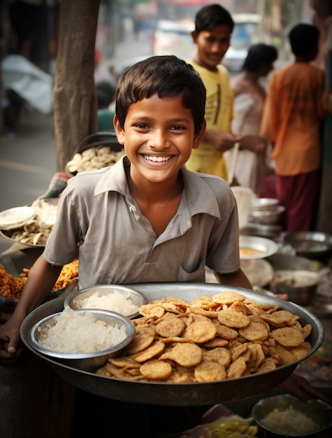 Retrato de menino indiano no bazar