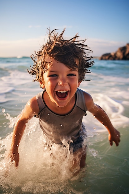 Foto grátis retrato de menino na praia