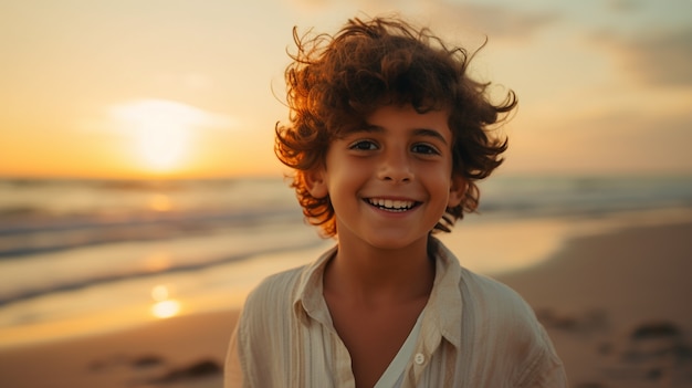 Retrato de menino na praia