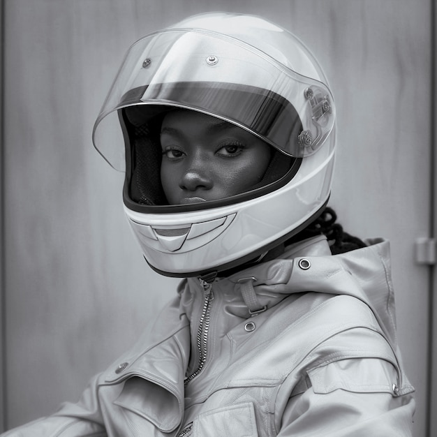 Foto grátis retrato de modelo usando capacete de motocicleta