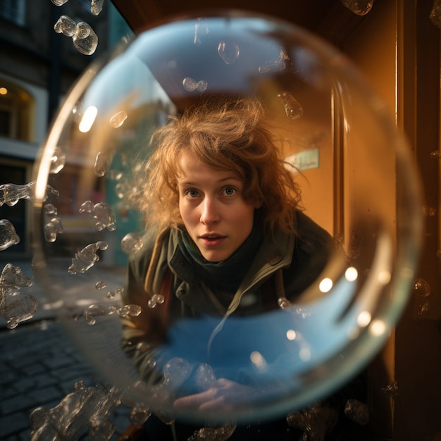 Foto grátis retrato de mulher com bolha clara