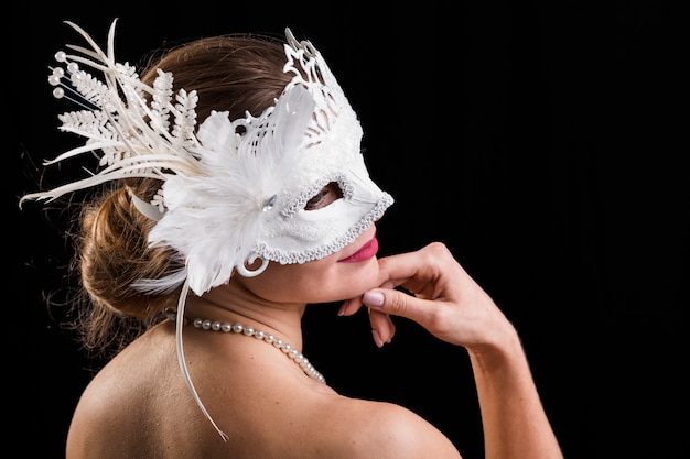 Retrato, de, mulher, com, máscara carnaval