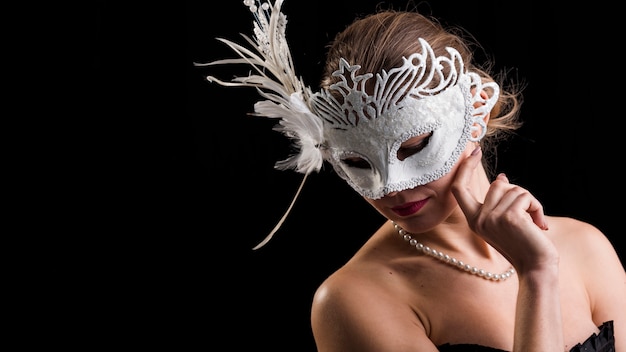 Retrato, de, mulher, com, máscara carnaval