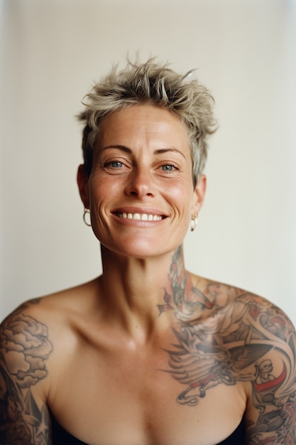 Foto grátis retrato de mulher com tatuagens no corpo