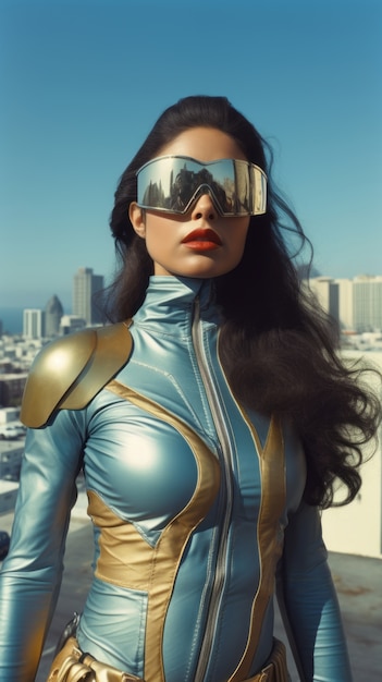 Foto grátis retrato de mulher com terno de super-herói futurista legal