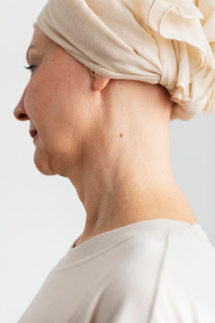 Foto grátis retrato de mulher de meia-idade com câncer de pele