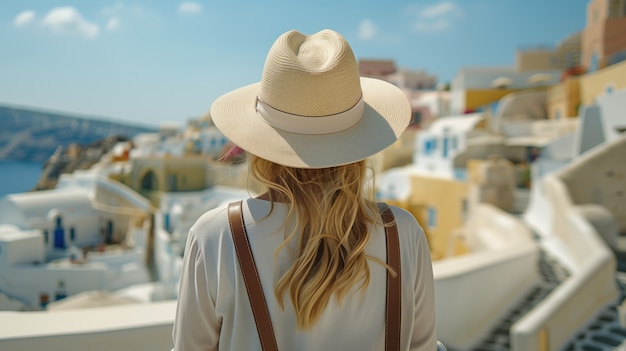 Foto grátis retrato de mulher durante férias visitando locais ao redor do mundo