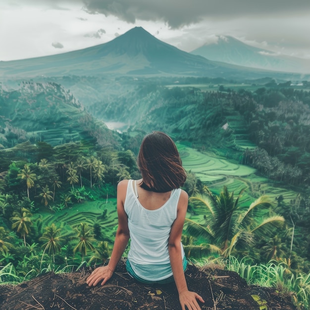 Foto grátis retrato de mulher durante férias visitando locais ao redor do mundo