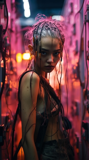 Foto grátis retrato de mulher guerreira cyberpunk