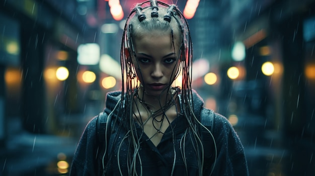 Retrato de mulher guerreira cyberpunk