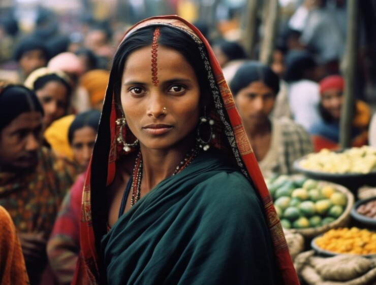Foto grátis retrato de mulher indiana no bazar