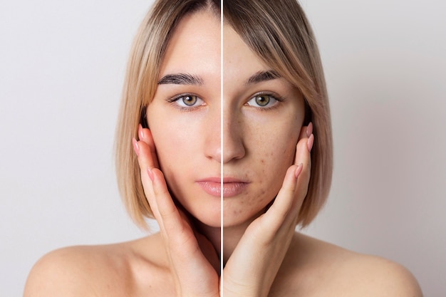 Foto grátis retrato de mulher retocado antes e depois