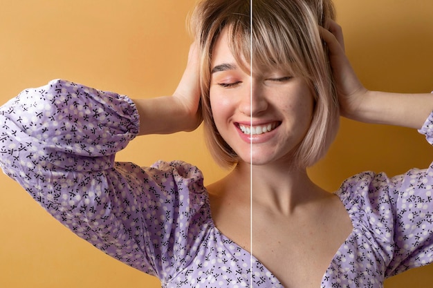 Foto grátis retrato de mulher retocado antes e depois