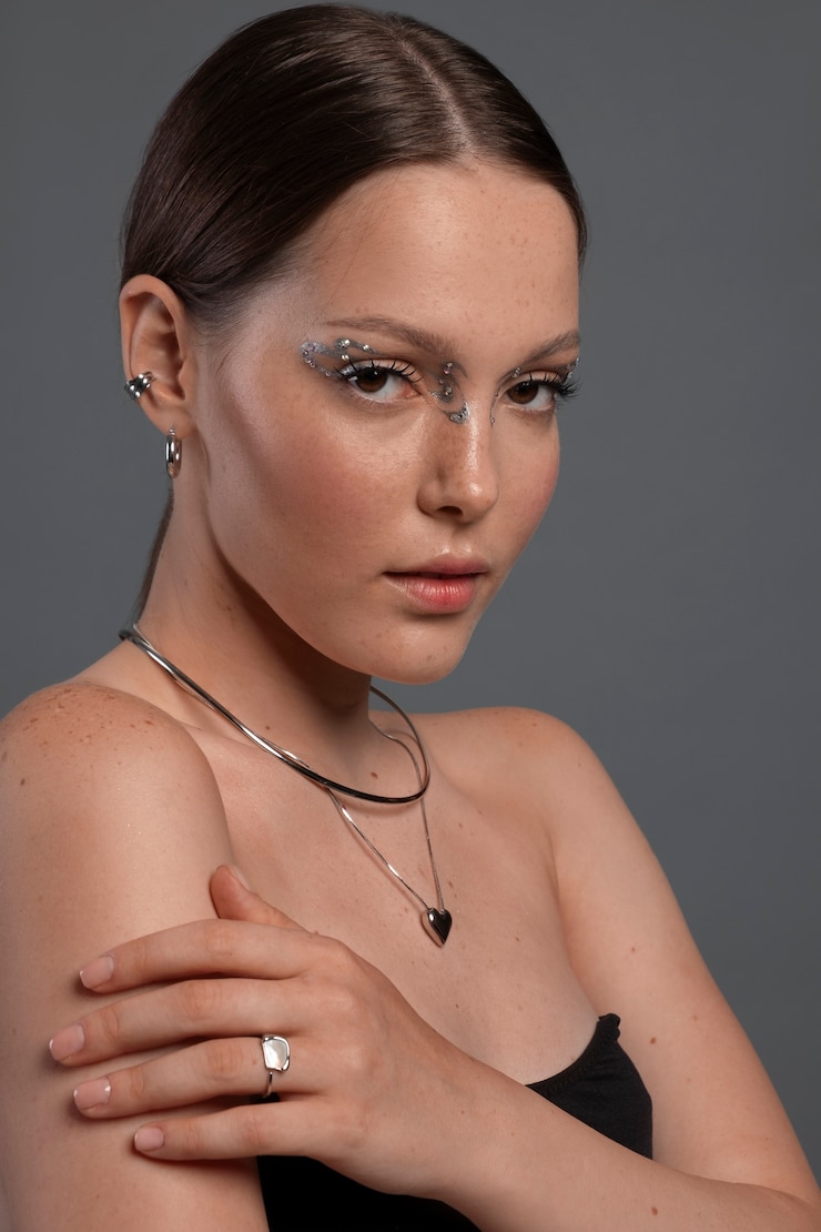 Foto grátis retrato de mulher usando maquiagem de jóias